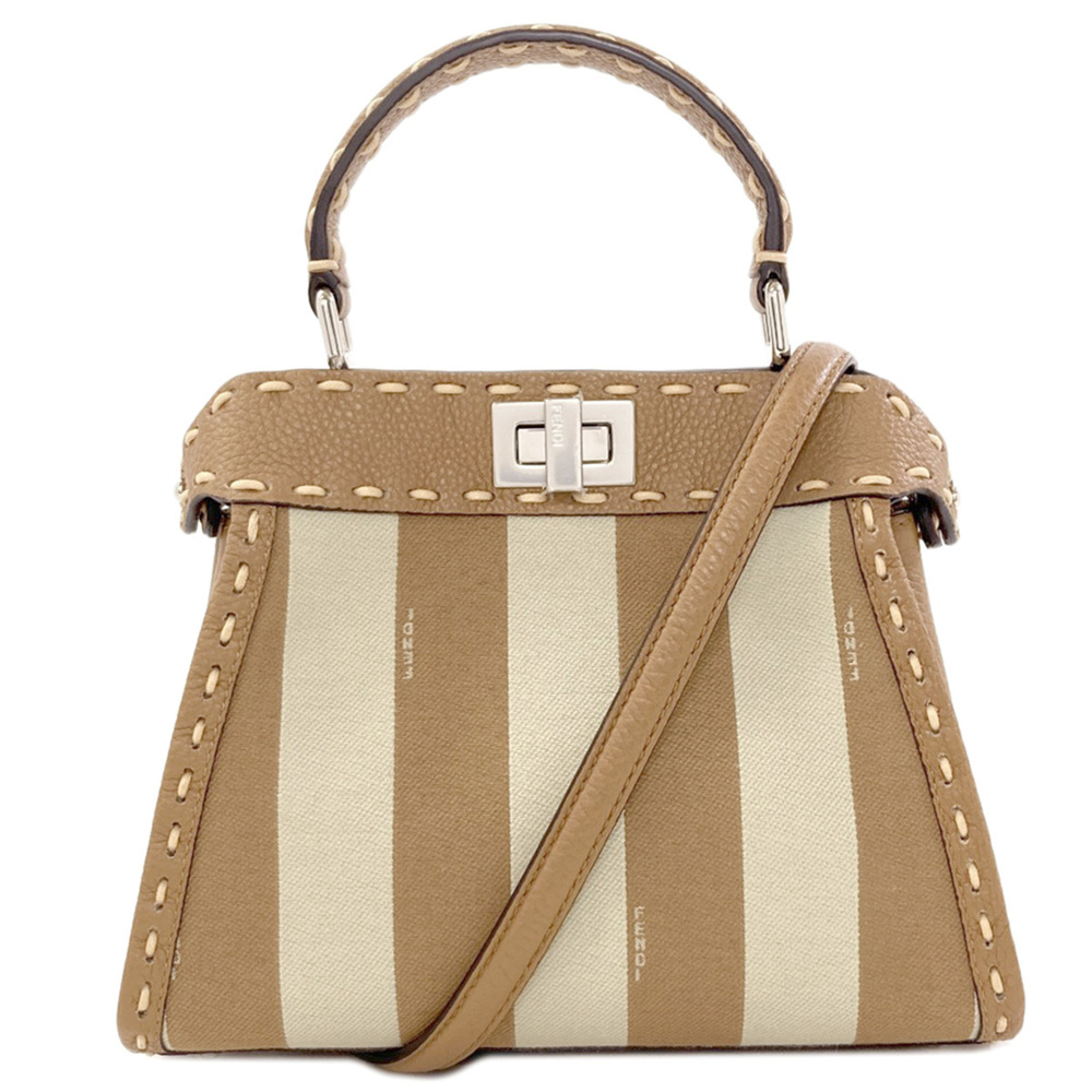 Fendi Peekaboo Mini Selleria Pecan Stripe 2-Way Handbag Canvas Women's FENDI